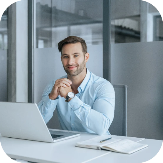 A candidate profile interview image showing confidence and trust.